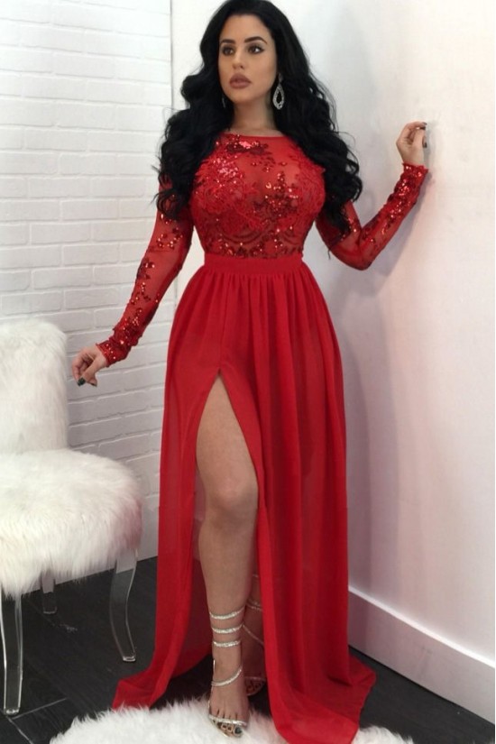 Long Sleeves Chiffon Lace Long Prom Dress Formal Evening Dresses 601455 Long Sleeves Chiffon Lace Long Prom Dress Formal Evening Dresses 601455