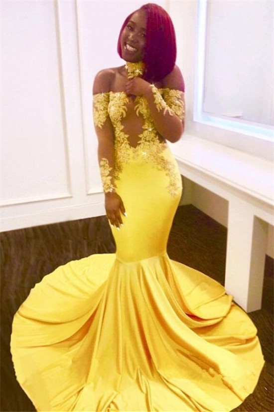 Mermaid Off-the-Shoulder Long Sleeves Yellow Lace Prom Dress Formal Evening Dresses 601457 Mermaid Off-the-Shoulder Long Sleeves Yellow Lace Prom Dress Formal Evening Dresses 601457