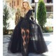 Lace and Tulle V-Neck Long Black Prom Dress Formal Evening Dresses 601463