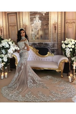 Mermaid Lace Long Sleeves Prom Dress Formal Evening Dresses 601467