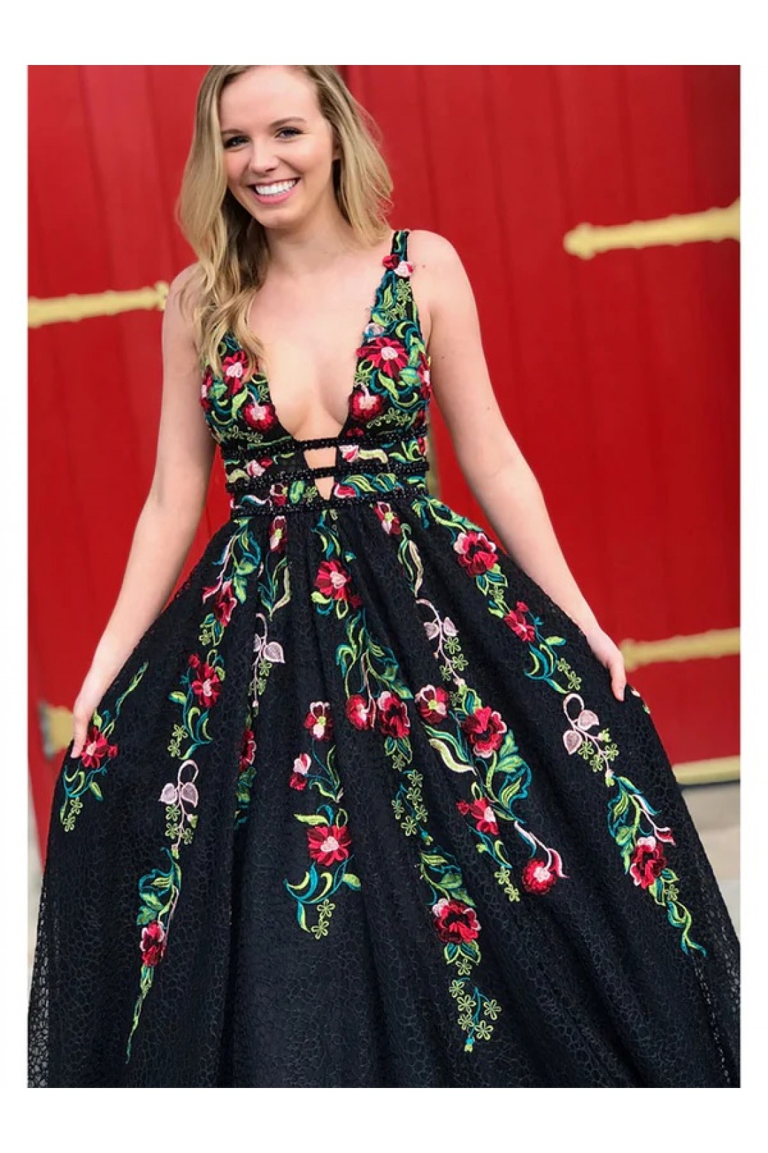 Elegant A-line V Neck Evening Dress,Fashion Prom Gown Y6456 main image 1