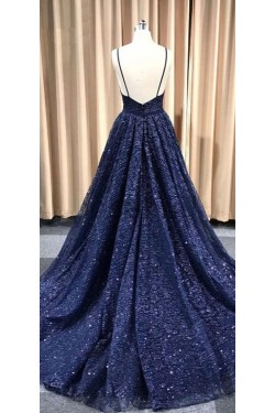 A-Line Sparkling V-Neck Long Prom Dress Formal Evening Dresses 601494