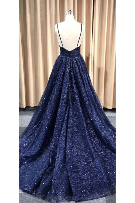 A-Line Sparkling V-Neck Long Prom Dress Formal Evening Dresses 601494