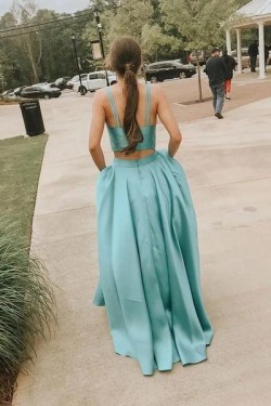 A-Line Two Pieces Long Prom Dress Formal Evening Dresses 601499