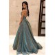 A-Line V-Neck Sparkling Long Prom Dress Formal Evening Dresses 601504