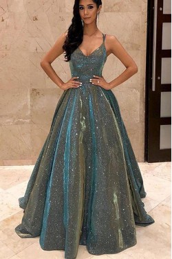 A-Line V-Neck Sparkling Long Prom Dress Formal Evening Dresses 601504