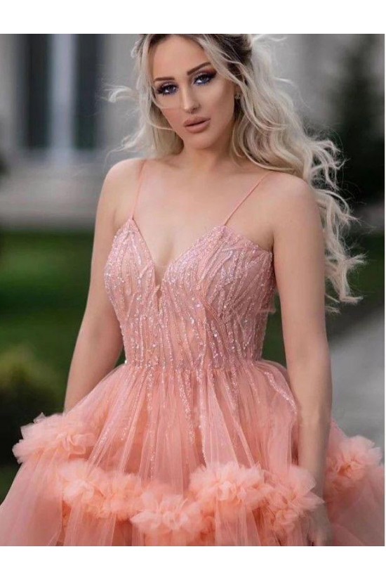 A-Line Beaded Tulle Long Prom Dress Formal Evening Dresses 601511