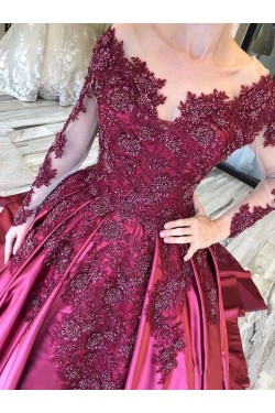 Ball Gown Long Sleeves Lace Long Prom Dress Formal Evening Dresses 601513