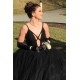 A-Line Long Black Tulle Prom Dress Formal Evening Dresses 601514