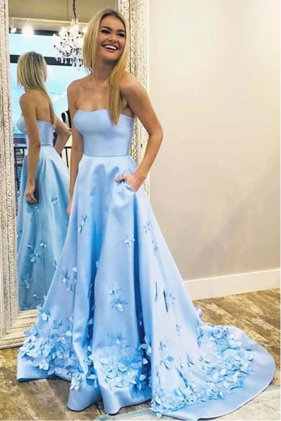 A-Line Strapless Long Prom Dress Formal Evening Dresses 601527