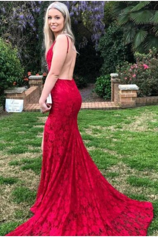 Mermaid Backless Lace V-Neck Long Prom Dress Formal Evening Dresses 601559 Mermaid Backless Lace V-Neck Long Prom Dress Formal Evening Dresses 601559