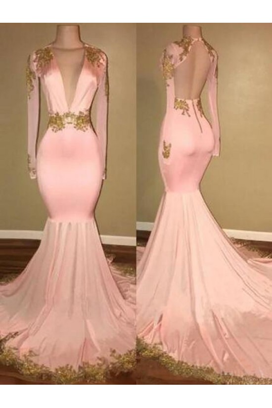 Mermaid Deep V-Neck Long Sleeves Long Prom Dress Formal Evening Dresses 601560 Mermaid Deep V-Neck Long Sleeves Long Prom Dress Formal Evening Dresses 601560