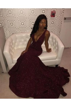 Mermaid V-Neck Sparkle Long Prom Dress Formal Evening Dresses 601567