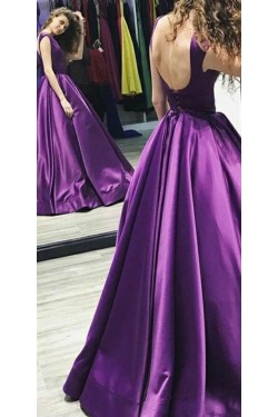 Elegant Satin Ball Gown Long Prom Dress Formal Evening Dresses 601573