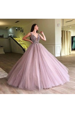 Ball Gown Beaded V-Neck Long Prom Dress Formal Evening Dresses 601577
