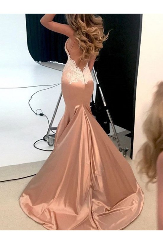 Mermaid Lace V-Neck Long Prom Dress Formal Evening Dresses 601616