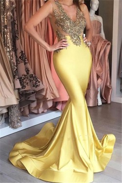 Mermaid V-Neck Long Prom Dress Formal Evening Dresses 601646