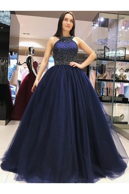 Ball Gown Beaded Long Navy Blue Prom Dress Formal Evening Dresses 601662 Ball Gown Beaded Long Navy Blue Prom Dress Formal Evening Dresses 601662