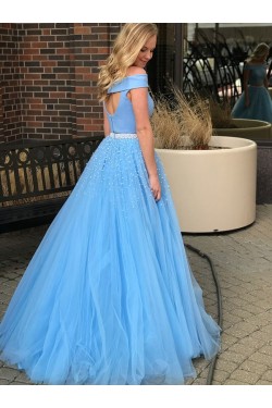 A-Line Two Pieces Beaded Long Prom Dress Formal Evening Dresses 601667