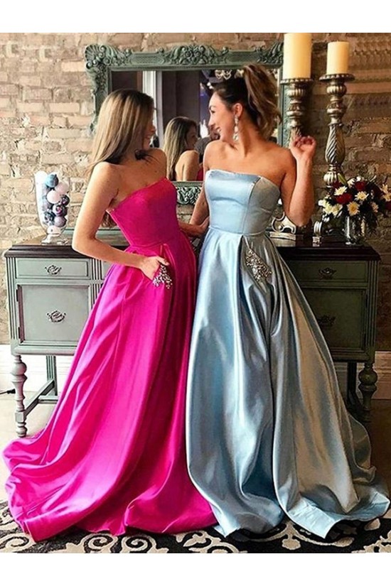 A-Line Beaded Satin Long Prom Dress Formal Evening Dresses 601685 A-Line Beaded Satin Long Prom Dress Formal Evening Dresses 601685
