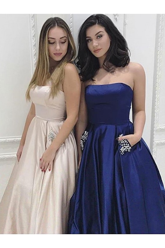A-Line Beaded Satin Long Prom Dress Formal Evening Dresses 601685 A-Line Beaded Satin Long Prom Dress Formal Evening Dresses 601685