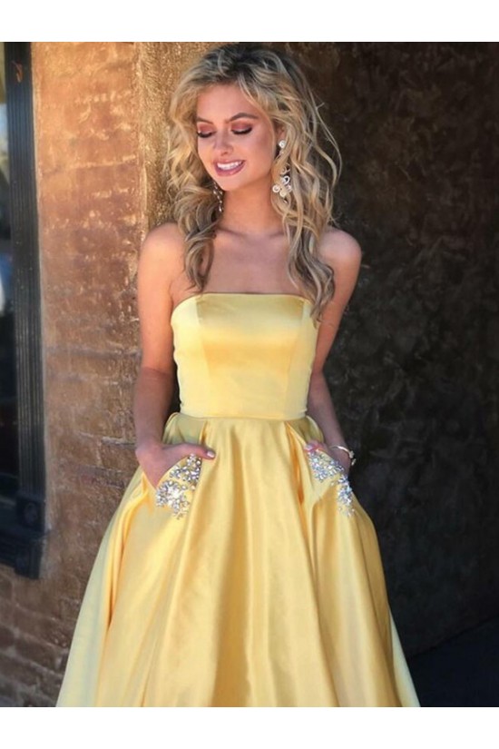 A-Line Beaded Satin Long Prom Dress Formal Evening Dresses 601685 A-Line Beaded Satin Long Prom Dress Formal Evening Dresses 601685