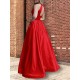 A-Line Beaded Satin Long Prom Dress Formal Evening Dresses 601686