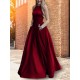 A-Line Beaded Satin Long Prom Dress Formal Evening Dresses 601686
