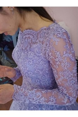 A-Line Long Sleeves Lace Long Prom Dress Formal Evening Dresses 601693