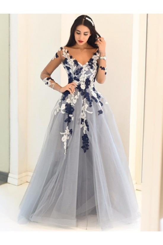 A-Line Long Sleeves V-Neck Long Prom Dress Formal Evening Dresses 601712 A-Line Long Sleeves V-Neck Long Prom Dress Formal Evening Dresses 601712