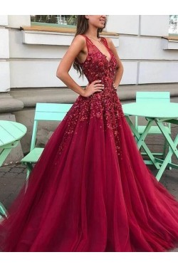 A-Line V-Neck Long Prom Dress Formal Evening Dresses 601721