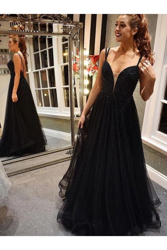 A-Line Beaded Long Black Prom Dress Formal Evening Dresses 601722 A-Line Beaded Long Black Prom Dress Formal Evening Dresses 601722