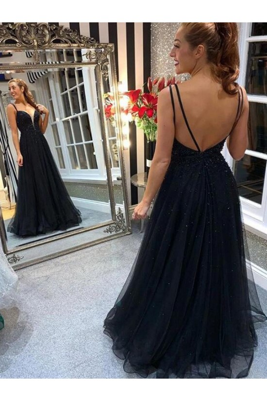 A-Line Beaded Long Black Prom Dress Formal Evening Dresses 601722 A-Line Beaded Long Black Prom Dress Formal Evening Dresses 601722