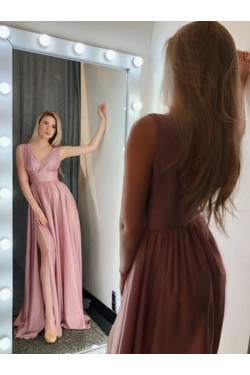 A-Line V-Neck Long Prom Dress Formal Evening Dresses 601729