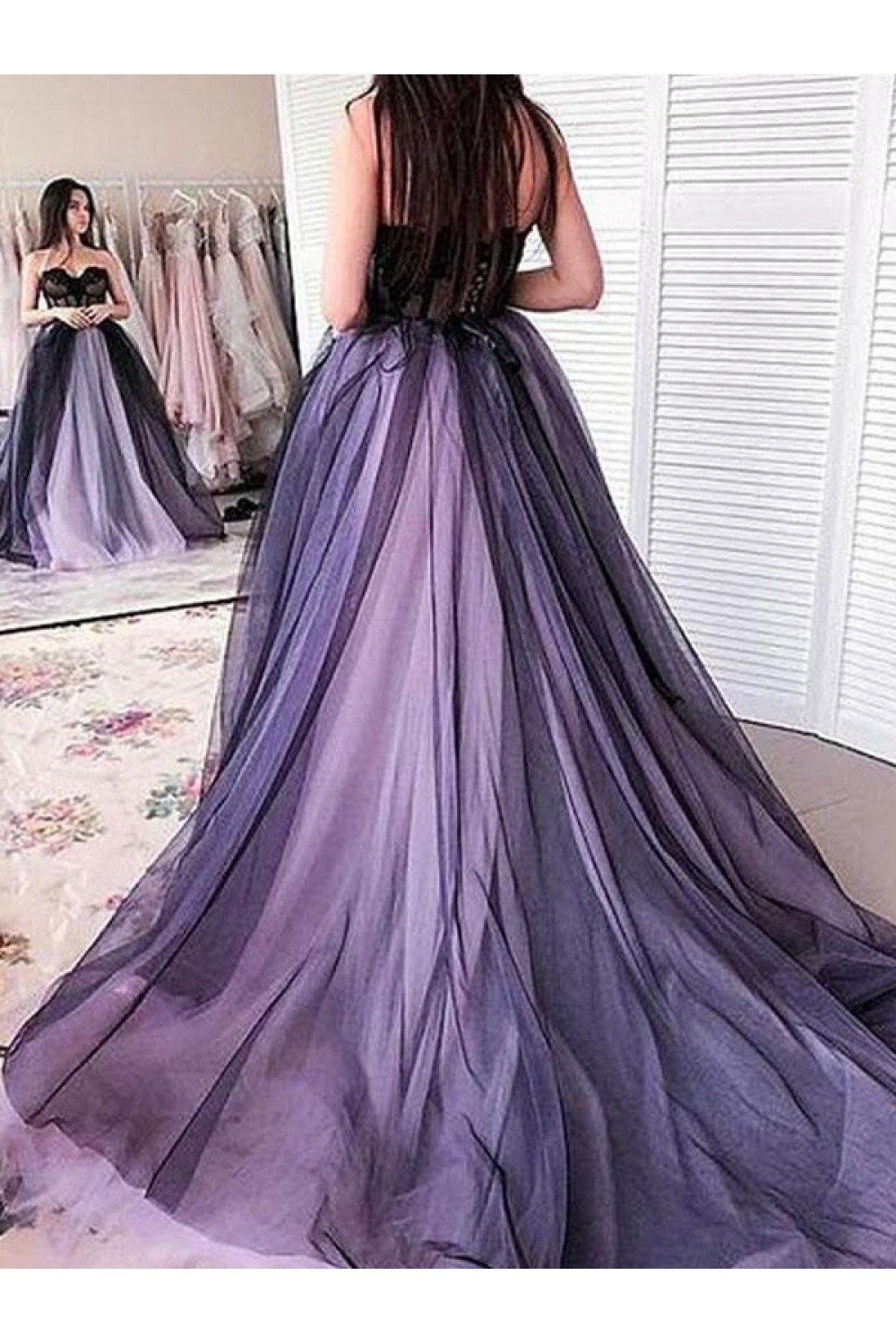 Charming Vintage Style Sweetheart Tulle Prom Dress with Lace, A-line Long Evening Dress Formal Dress
