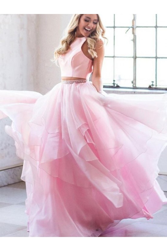 A-Line Two Pieces Long Pink Prom Dress Formal Evening Dresses 601750 A-Line Two Pieces Long Pink Prom Dress Formal Evening Dresses 601750