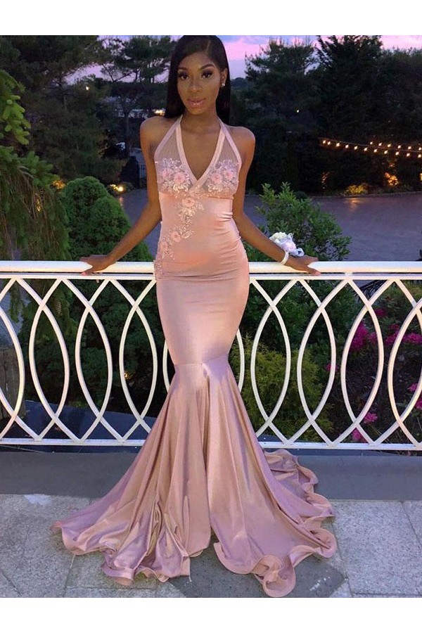 Mermaid V-Neck Pink Long formal dresses Bridesmaid Dresses evening gown Prom Dress With Slit main image 0
