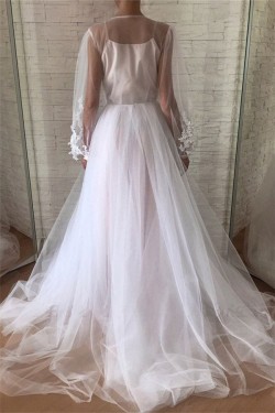 A-Line Lace Tulle Long Sleeves Prom Dress Formal Evening Dresses 601769
