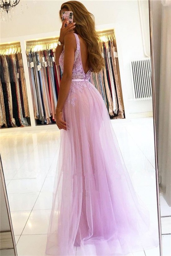 Long Pink Lace Tulle Prom Dress Formal Evening Dresses 601787 Long Pink Lace Tulle Prom Dress Formal Evening Dresses 601787