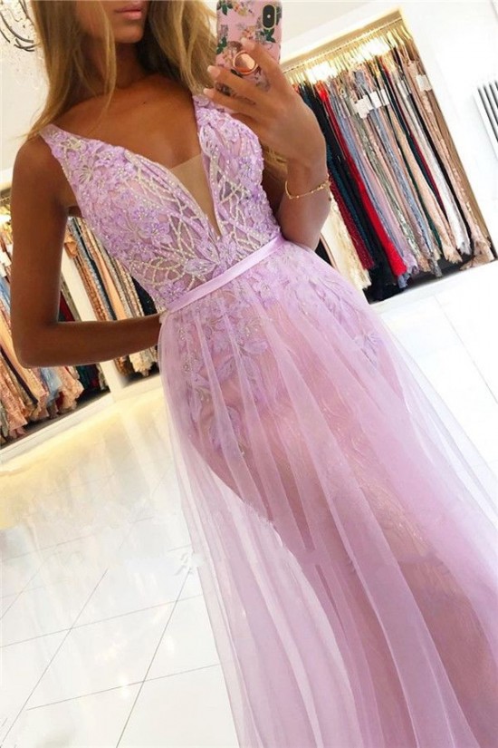 Long Pink Lace Tulle Prom Dress Formal Evening Dresses 601787 Long Pink Lace Tulle Prom Dress Formal Evening Dresses 601787