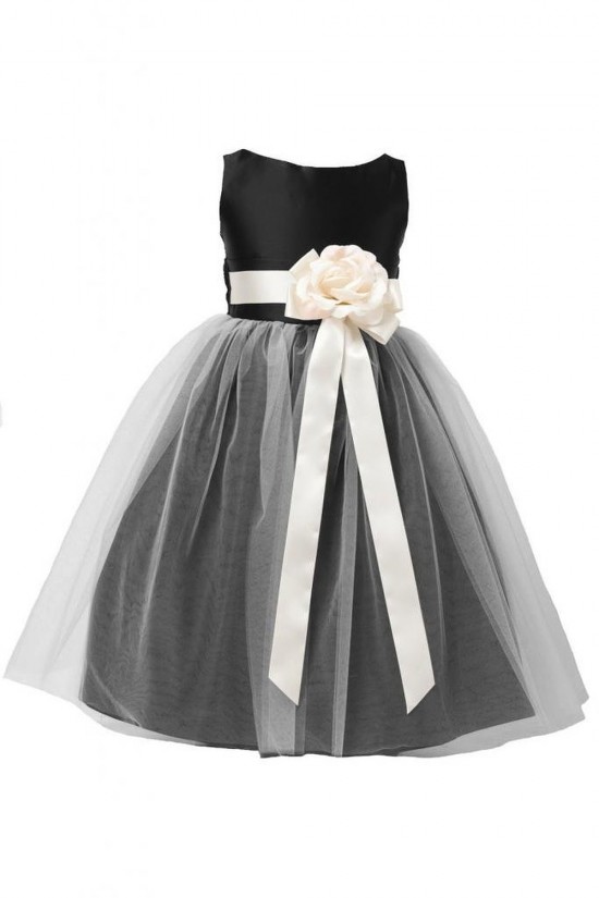 A-Line Tulle and Satin Flower Girl Dresses F010003 A-Line Tulle and Satin Flower Girl Dresses F010003