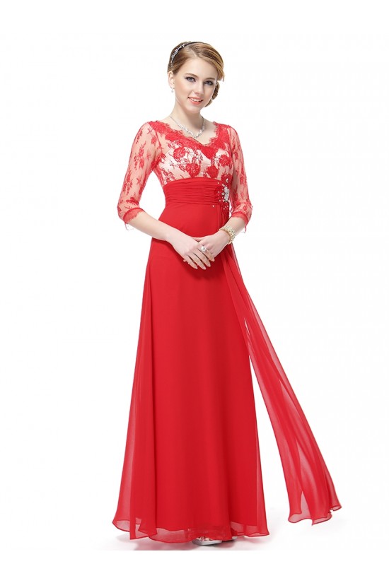 A-Line V-Neck 3/4 Sleeve Lace and Chiffon Mother of the Bride Dresses M010015 A-Line V-Neck 3/4 Sleeve Lace and Chiffon Mother of the Bride Dresses M010015