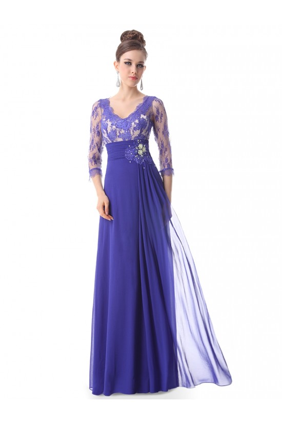 A-Line V-Neck 3/4 Sleeve Lace and Chiffon Mother of the Bride Dresses M010015 A-Line V-Neck 3/4 Sleeve Lace and Chiffon Mother of the Bride Dresses M010015