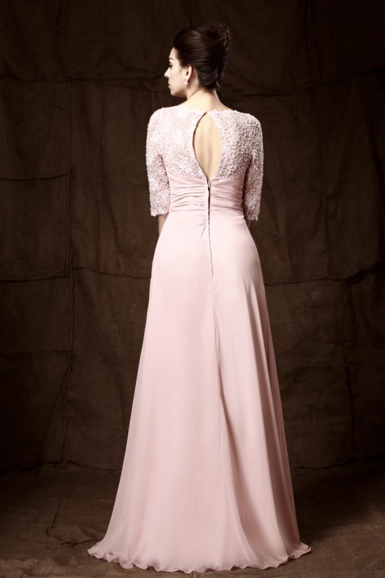 Sheath/Column Half Sleeve Beaded Long Chiffon Mother of the Bride Dresses M010023 Sheath/Column Half Sleeve Beaded Long Chiffon Mother of the Bride Dresses M010023