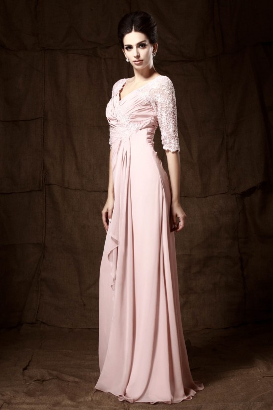 Sheath/Column Half Sleeve Beaded Long Chiffon Mother of the Bride Dresses M010023 Sheath/Column Half Sleeve Beaded Long Chiffon Mother of the Bride Dresses M010023