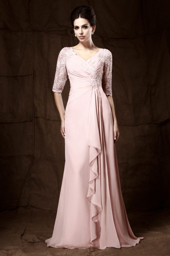 Sheath/Column Half Sleeve Beaded Long Chiffon Mother of the Bride Dresses M010023 Sheath/Column Half Sleeve Beaded Long Chiffon Mother of the Bride Dresses M010023