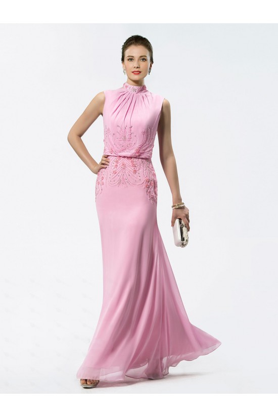 Trumpet/Mermaid Beaded High Neck Long Pink Chiffon Mother of the Bride Dresses M010029 Trumpet/Mermaid Beaded High Neck Long Pink Chiffon Mother of the Bride Dresses M010029