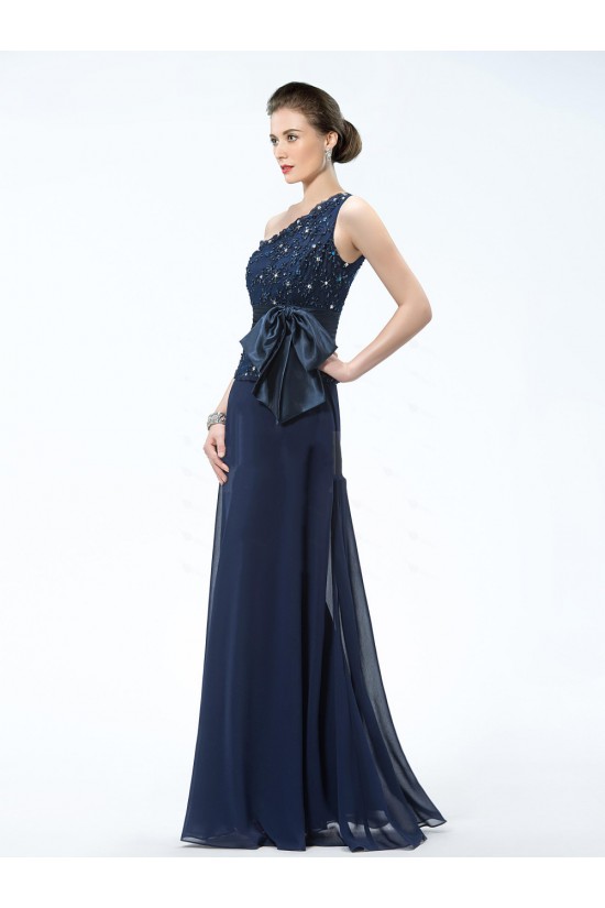 Elegant One-Shoulder Long Navy Blue Mother of the Bride Dresses M010030 Elegant One-Shoulder Long Navy Blue Mother of the Bride Dresses M010030