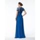 A-Line Jewel Short Sleeve Beaded Long Blue Chiffon Mother of the Bride Dresses M010032
