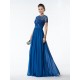 A-Line Jewel Short Sleeve Beaded Long Blue Chiffon Mother of the Bride Dresses M010032